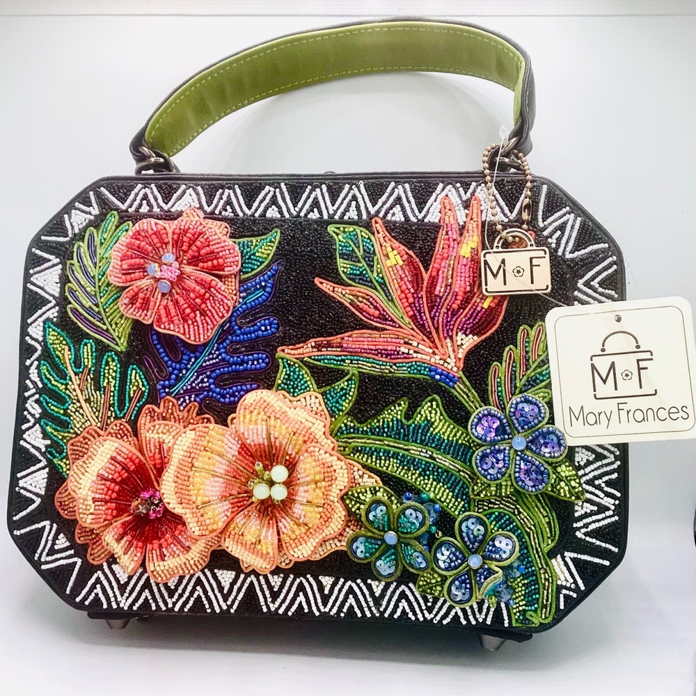 Mary Frances Tropical Zone Black Floral Clutch with Duster! NWT